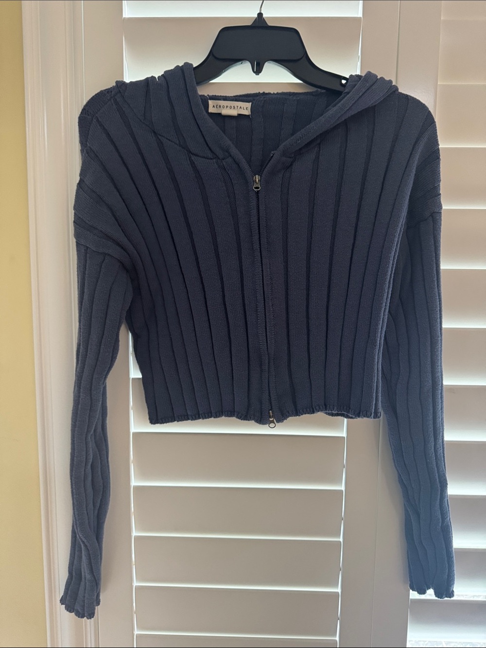 Aeropostale Navy Ribbed Zip Hoodie